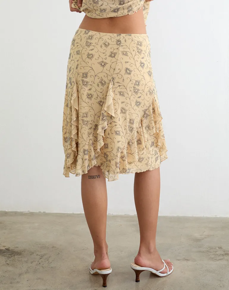 Luisa Midi Skirt in Winding Ivy Pale Yellow