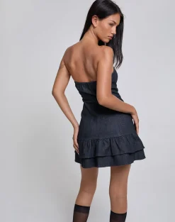 Luminis Mini Dress in Dark Denim Indigo