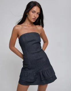 Luminis Mini Dress in Dark Denim Indigo