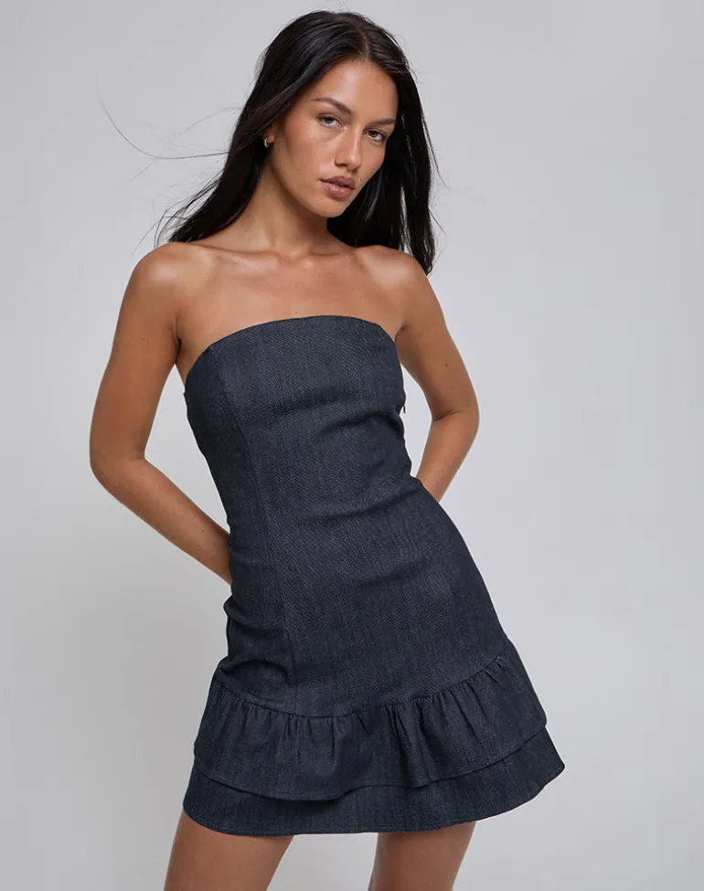 Luminis Mini Dress in Dark Denim Indigo