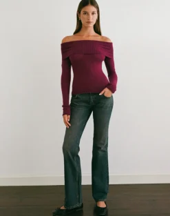 Lune Bardot Jumper in Knit Wine