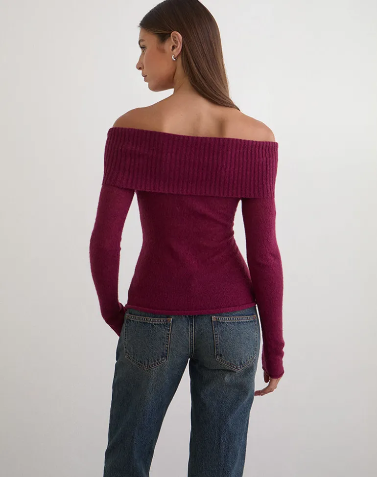 Lune Bardot Jumper in Knit Wine
