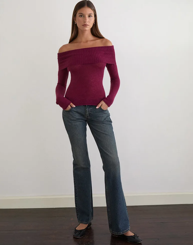 Lune Bardot Jumper in Knit Wine