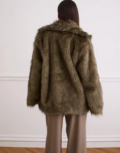 Lupita Jacket in Faux Long Fur Brown