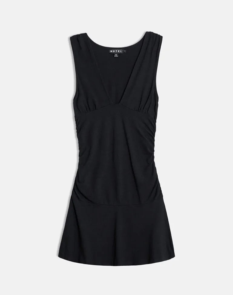 Luscian Plunge Mini Dress in Black