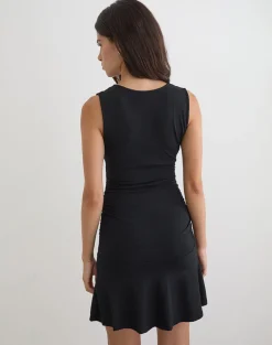 Luscian Plunge Mini Dress in Black
