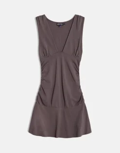 Luscian Plunge Mini Dress in Peppercorn