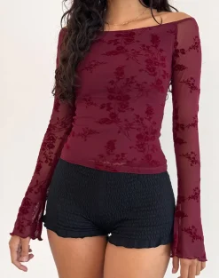 Lutana Top in Botanical Flower Maroon