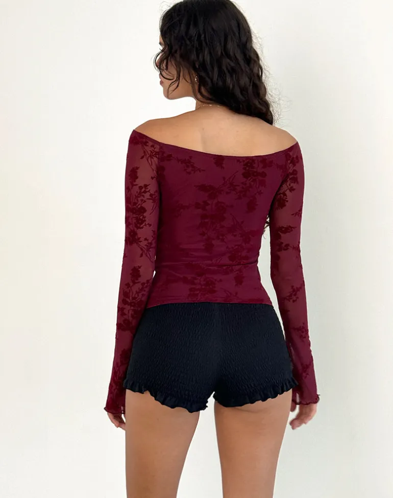 Lutana Top in Botanical Flower Maroon