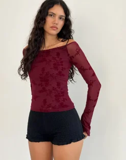 Lutana Top in Botanical Flower Maroon