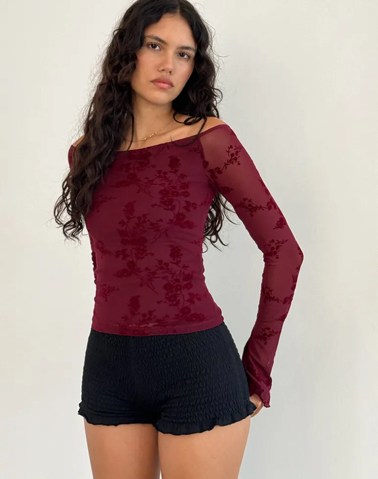 Lutana Top in Botanical Flower Maroon