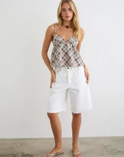 Luz Babydoll Top in Angled Check Brown