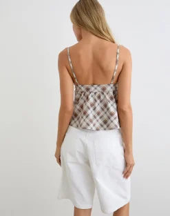 Luz Babydoll Top in Angled Check Brown