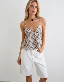 Luz Babydoll Top in Angled Check Brown