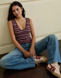 Lycia Plunge Top in Glitter Knit Striped Purple