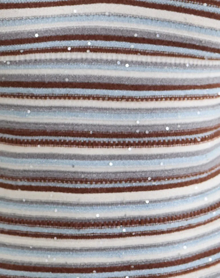 Lycia Plunge Top in Knit Stripe Blue and Brown