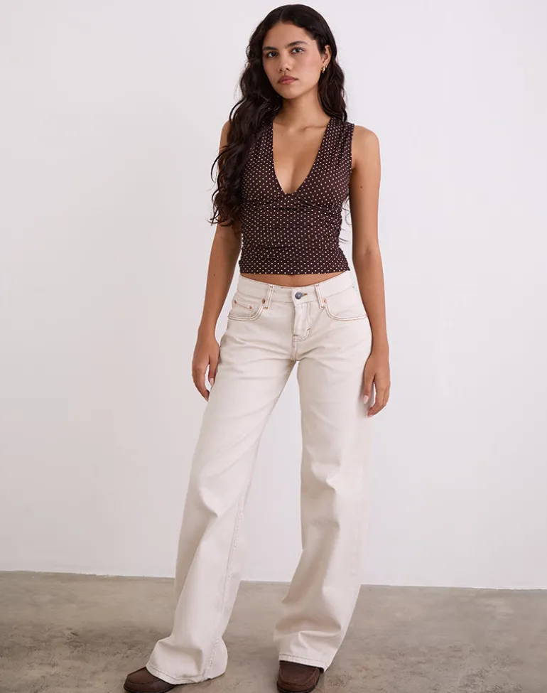 Lycia Plunge Top in Micro Polka Brown