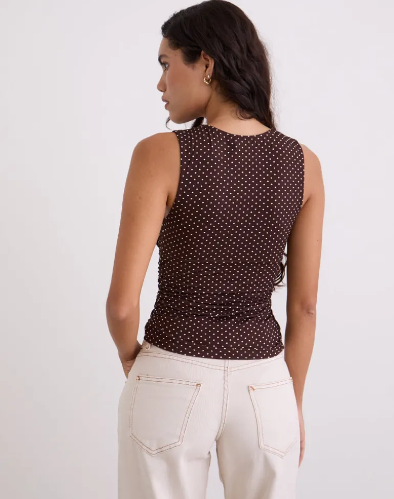 Lycia Plunge Top in Micro Polka Brown