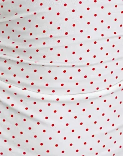 Lycia Plunge Top in White with Red Micro Polka Print