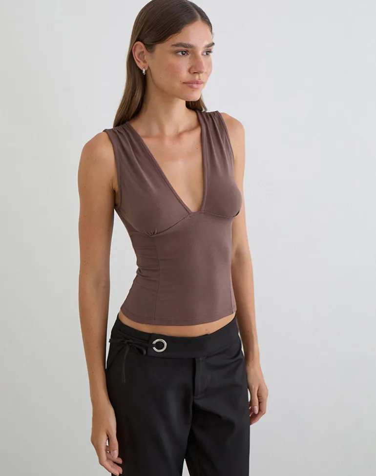 Lynod Plunge Top in Deep Taupe