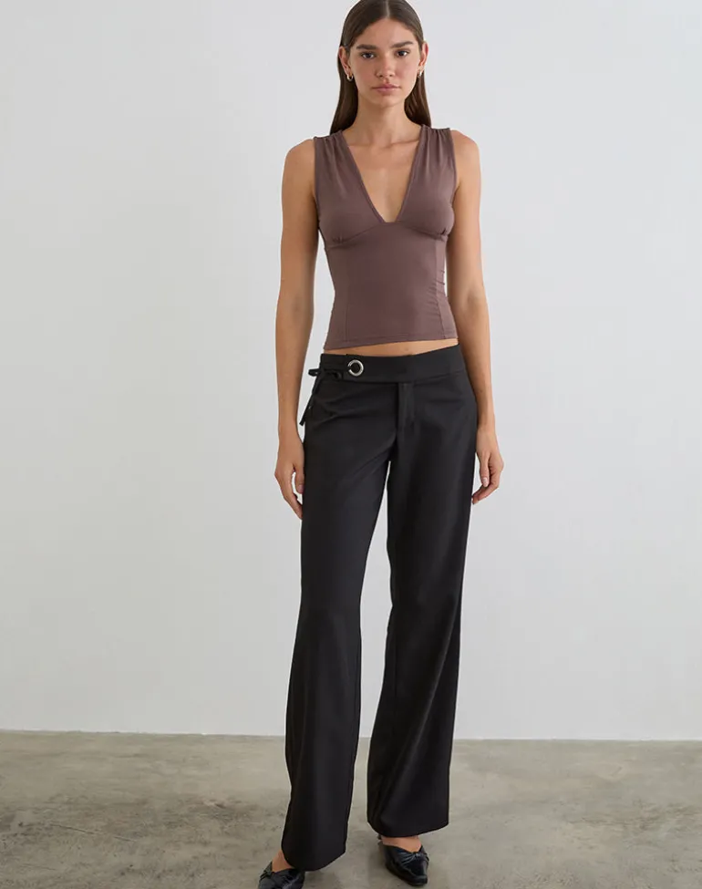 Lynod Plunge Top in Deep Taupe