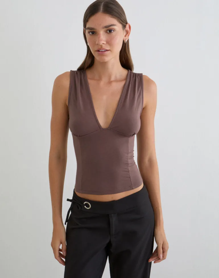 Lynod Plunge Top in Deep Taupe