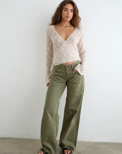 Maeko Crochet Wrap Top in Knit Ecru