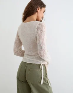 Maeko Crochet Wrap Top in Knit Ecru