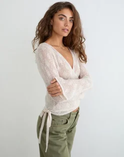 Maeko Crochet Wrap Top in Knit Ecru