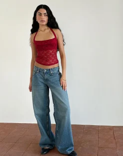 Maggha Halterneck Top in Mari Lace Red
