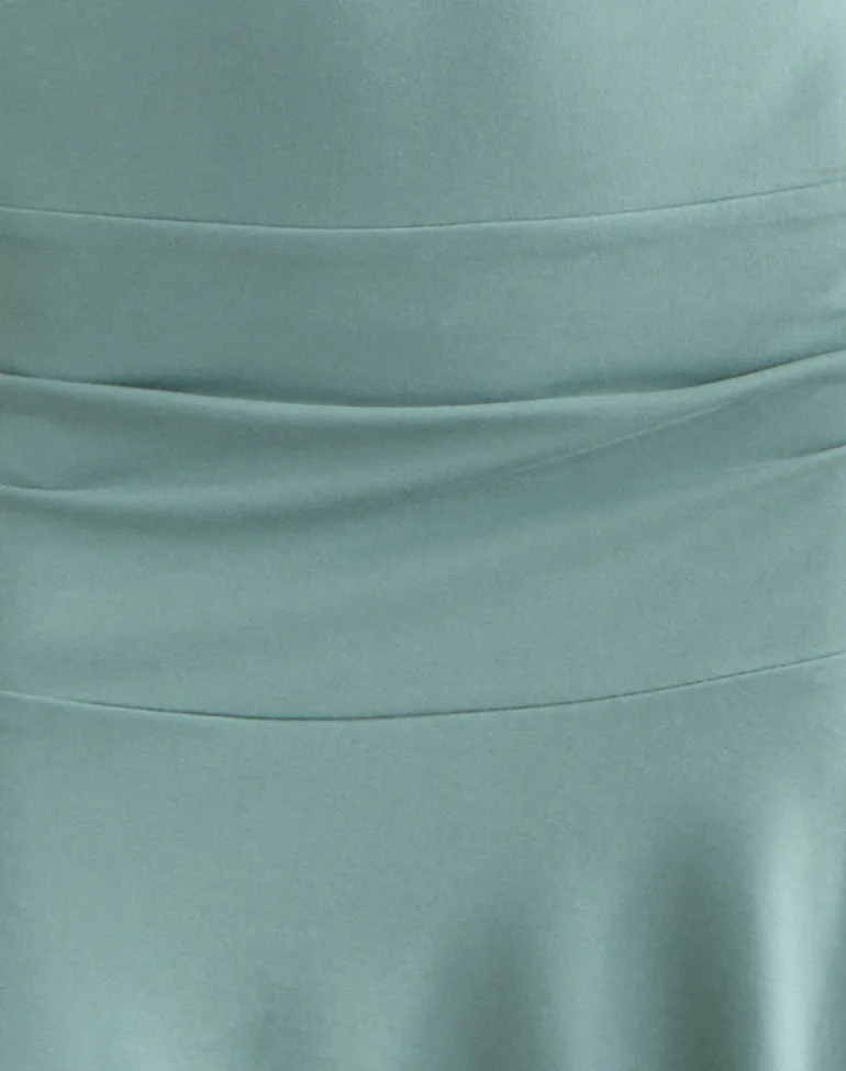 Mahalia Plunge Mini Dress in Aqua Grey