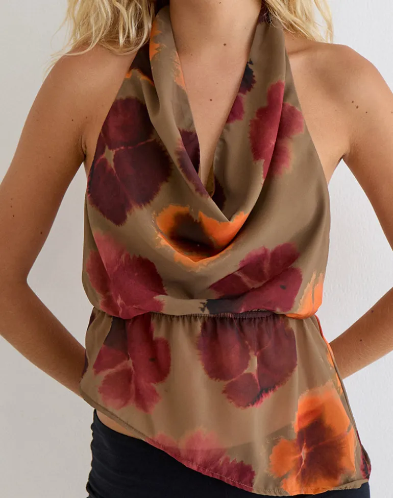 Mahda Top in Chiffon Petals Script Olive