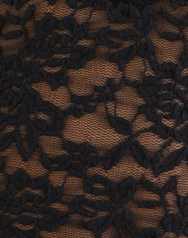 Mahota Deep Plunge Long Sleeve Top in Lace Black