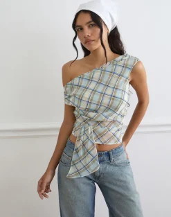 Maida Top in Chiffon Vintage Blue Check