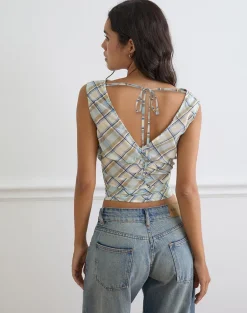 Maida Top in Chiffon Vintage Blue Check