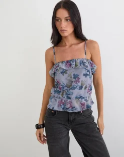 Maitra Cami Top in Chiffon Shadow Lily Blue