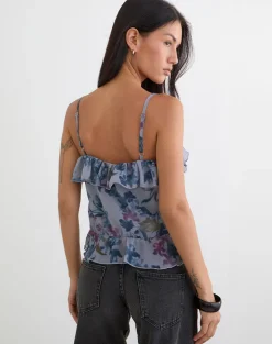 Maitra Cami Top in Chiffon Shadow Lily Blue