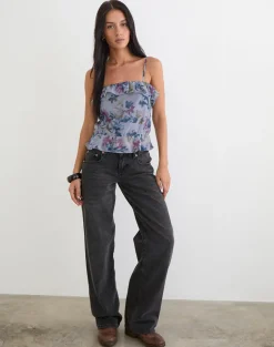Maitra Cami Top in Chiffon Shadow Lily Blue