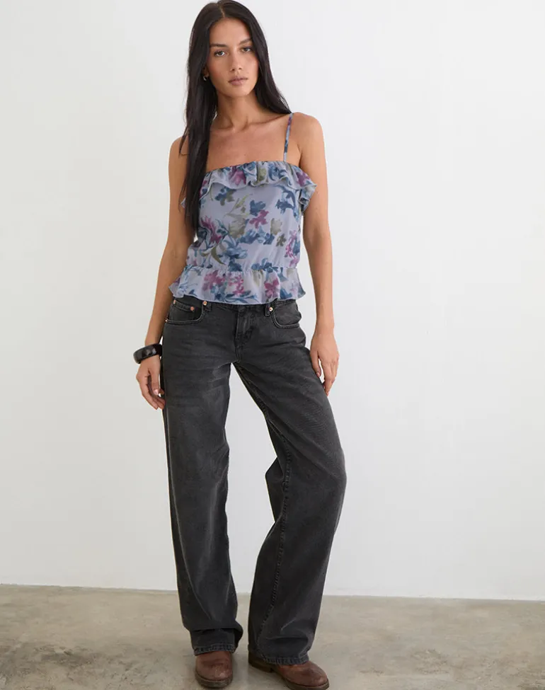 Maitra Cami Top in Chiffon Shadow Lily Blue