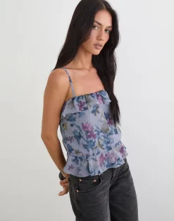 Maitra Cami Top in Chiffon Shadow Lily Blue