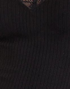 Maivi Long Sleeve Top in Black with Lace Trim