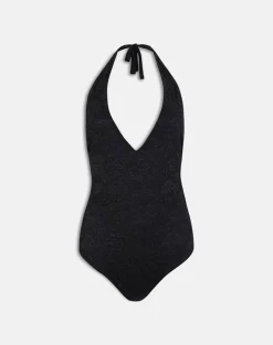 Maizy Halterneck Bodysuit in Black Floral Lace