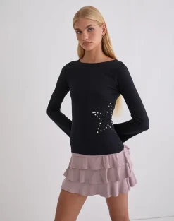 Malakai Long Sleeve Top in Star Stud Black