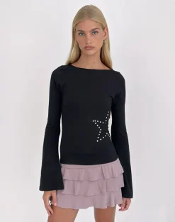 Malakai Long Sleeve Top in Star Stud Black