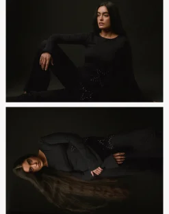 Malakai Long Sleeve Top in Star Stud Black