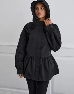 Malcari Peplum Nylon Jacket in Black