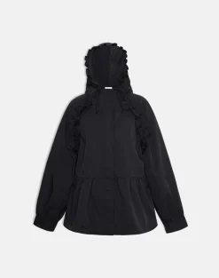 Malcari Peplum Nylon Jacket in Black