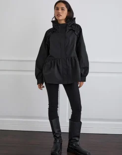 Malcari Peplum Nylon Jacket in Black