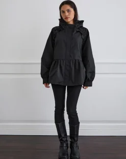 Malcari Peplum Nylon Jacket in Black