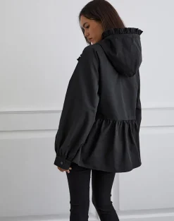 Malcari Peplum Nylon Jacket in Black